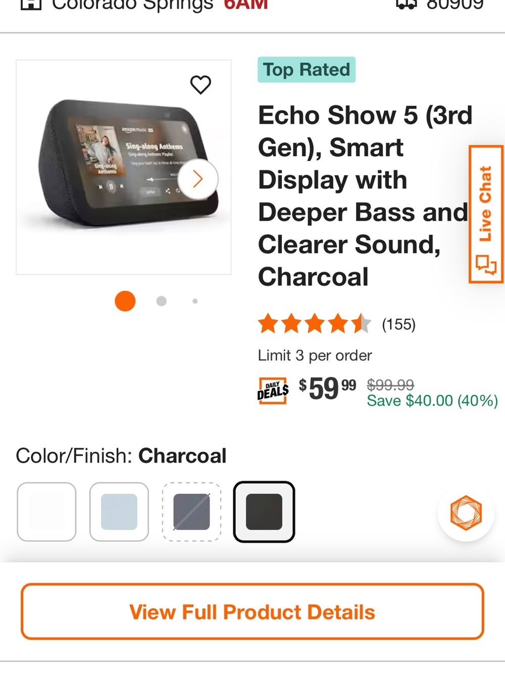 Amazon Echo Show 5 (3rd Gen) Smart Display - Charcoal Black
